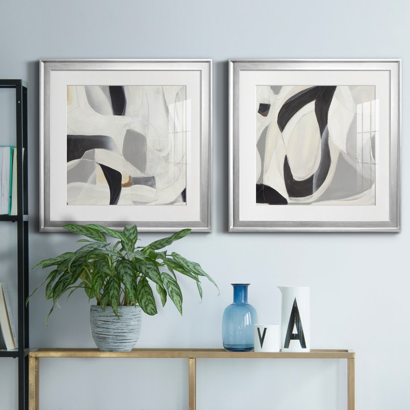 La recherche I - ensemble de 2 reproductions d'art sur toile, Encadrement argenté, Blanc, H 17,5 po x l 35 po x P 1,5 po