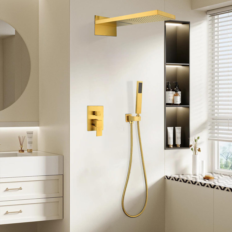 2 jets 9 po Pomme de douche murale double fixe et portable 2,2 gal / min, Or brossé