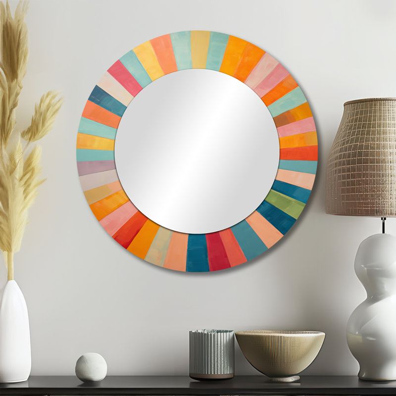 Coloré Mid-Century optique Serenade I - miroir décoratif moderne de style Mid-Century, grand miroir mural de style Mid-Century, impression d'art en métal