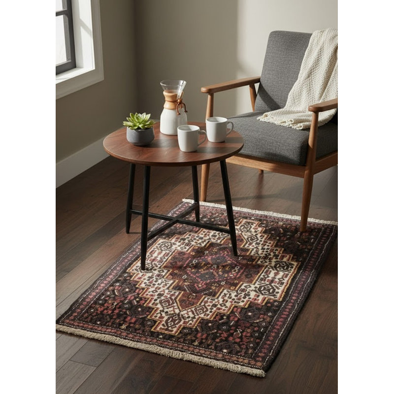 Tapis brun en laine noué à la main de conception unique années 2 pi 3 po x 3 pi 4 po Ferriter