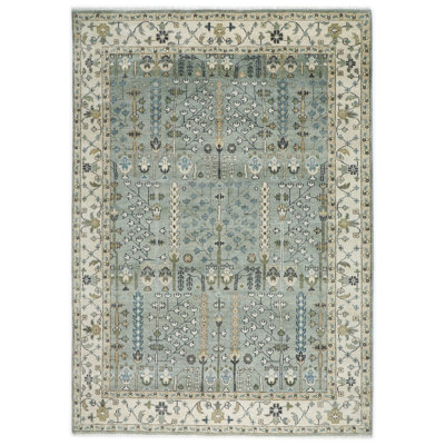 10x14 Hand Knotted Wool Celadon ,Beige Oushak Transitional Rug