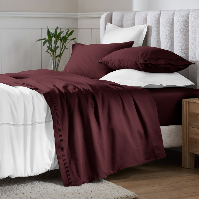 Egyptian Cotton Deep Pocket Solid 650 Thread Count Sheet Set, Twin XL, Plum
