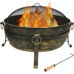 Flanigan Round Wood-Burning Dark Bronze Finish Steel Cauldron Outdoor Fire Pit Bowl