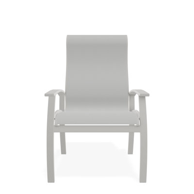Belle Isle Sling Aluminum Frame Dining Height Supreme Arm Chair with Marine Grade Polymer Arm Accent