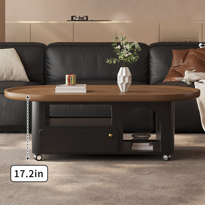 Table basse mobile en bois avec poulie, H 17,2 po x L 47,24 po x l 23,62 po