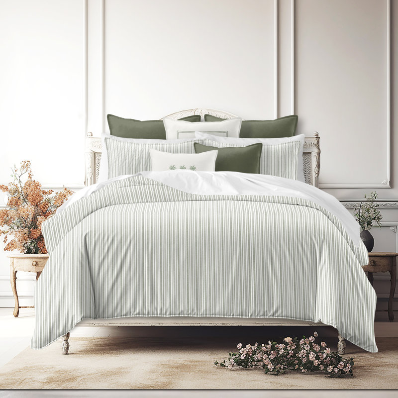Pacific Stripe Cotton Reversible Coverlet Set, Cal.King Coverlet/Bedspread + 2 King Shams, Sweet Grass