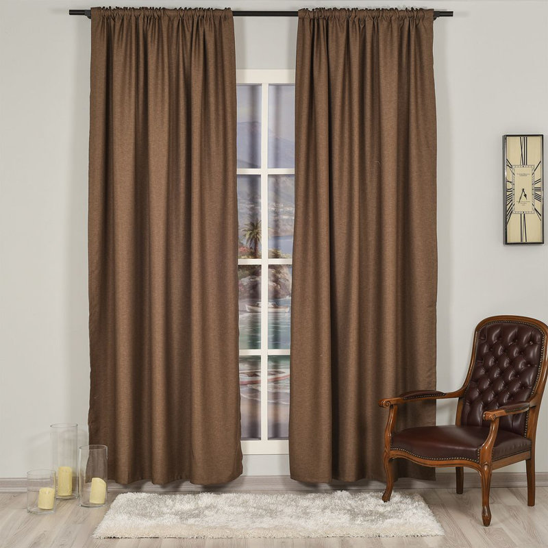 Extra Long & Extra Wide Faux Linen Decorative Curtain Single Panel, 140cm Width x 145cm Drop, Mink