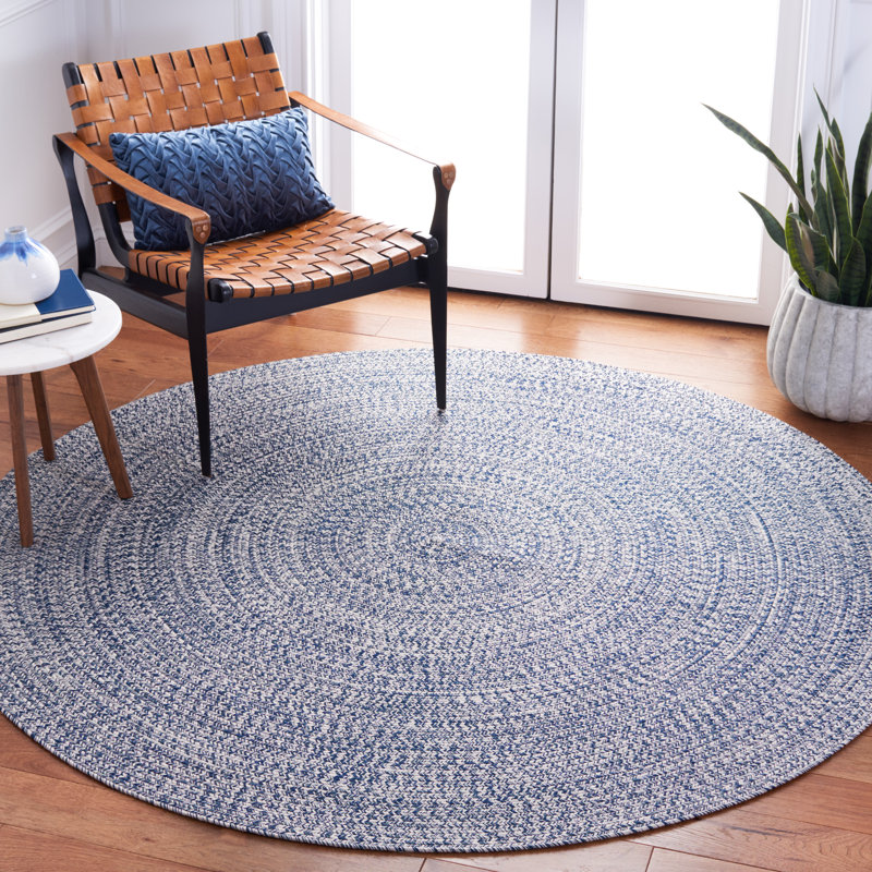 Tapis bleu foncé / ivoire tissé à la main Trombetta, Rond 6 pi, Dark Blue/Ivory