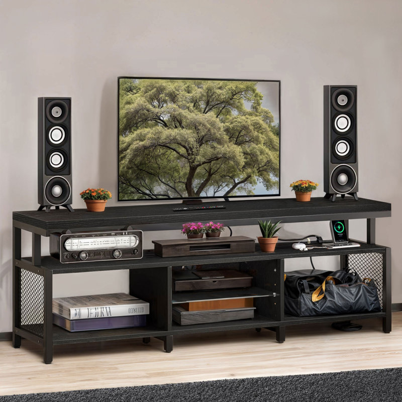 Lory 63" Industrial TV Stand , TV Console, Multifunction Media Console With LED Strip and Built-in Power Outlet, Black