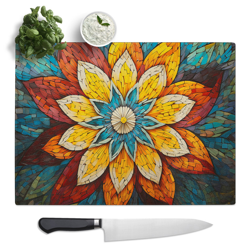 Mandala Flower Art Deco No.2  Glass Chopping Board