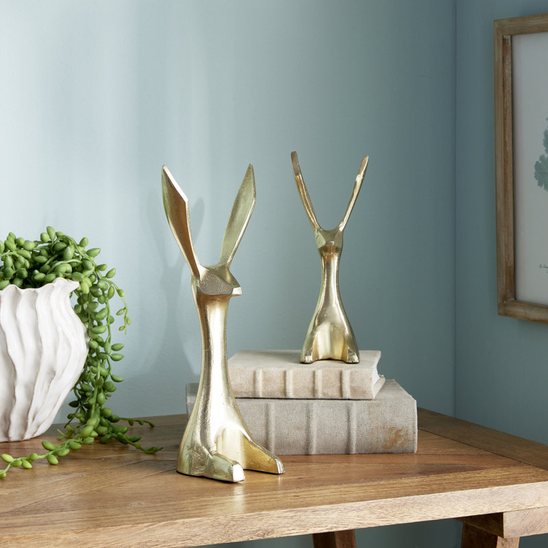 Norvin Menagerie Cast Aluminum Jackrabbit Sculptures in Gold, Set of 2, Gold
