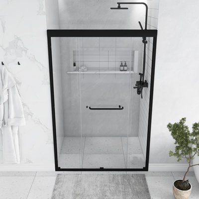 44"-48"W*72" H Double Sliding Semi-Frameless Shower Door, Bypass Shower Door, 1/4" (6Mm) Thick SGCC Tempered Glass Door, Matte Black