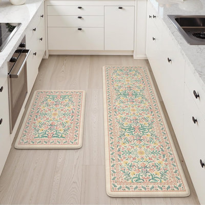 Tapis de cuisine anti-fatigue - rose - rembourré, imperméable, antidérapant, motif floral bohème et rembourré