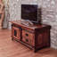 Solid Mango Wood TV Stand Cabinet – Fully Assembled Industrial Rustic Media Unit With Sliding Barn Door – Wooden Entertainment Console For Living Room – No Veneer Storage Cabinet