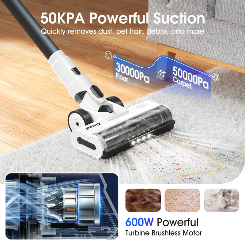 Cordless Vacuum Cleaner, 600W 50KPA 65Mins Runtime Fast Charging Vacuum Cleaner, Self-Standing LED Light Touch Screen Stick Vacuum For Home Light Weight,For Pet Hair/Carpet/Floor