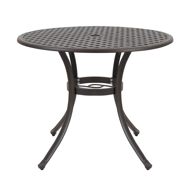 5-Piece Outdoor Patio Dining Set, 33 Inch Round Cast Aluminum Dining Table with 1.97" Umbrella Hole and 4 Cast Aluminum Chairs,  Brown with Gold Speckles