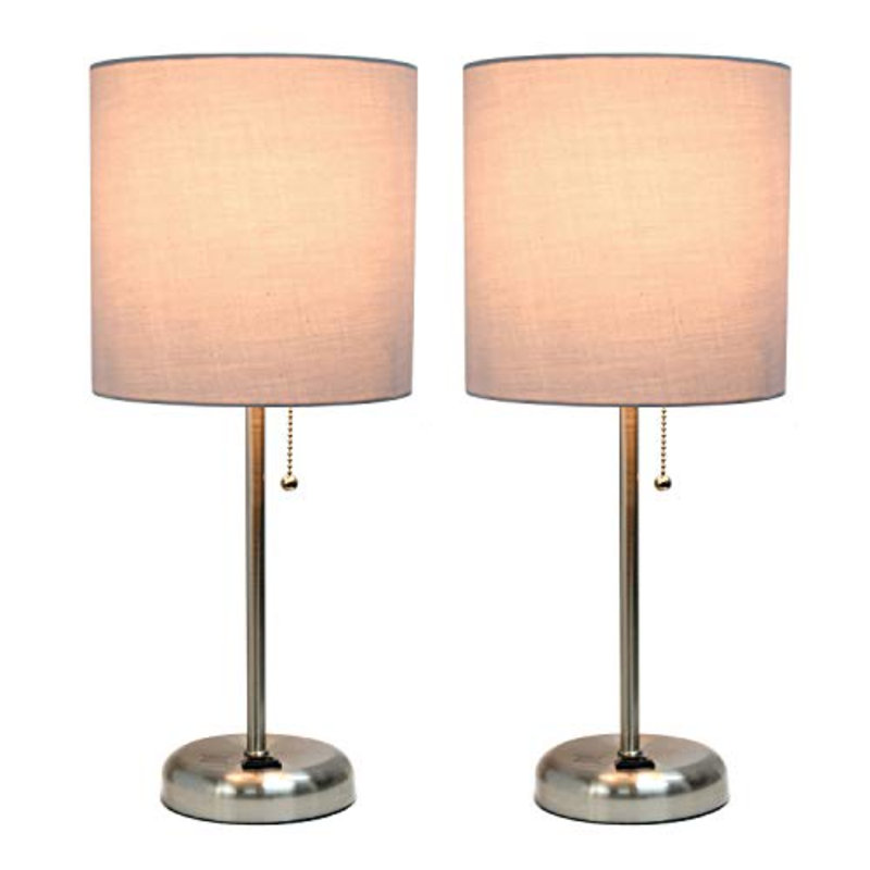 Baljit Metal Table Lamp, Gray, Brushed Steel