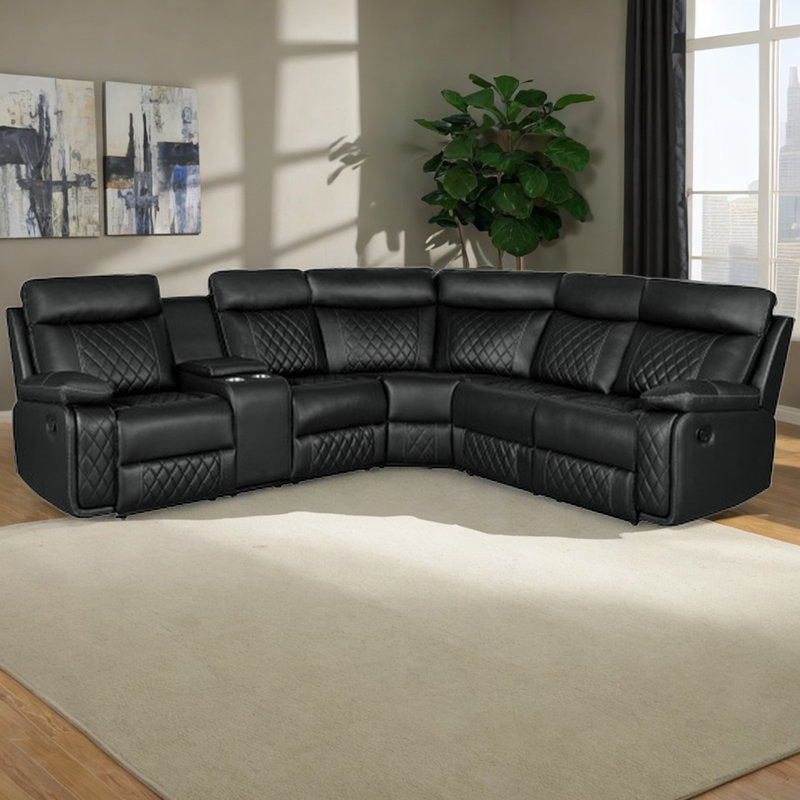 Dael PU Manual Recliner Sofa Home Theater Seating with Cup Holder and Hide-Away Storage, Black