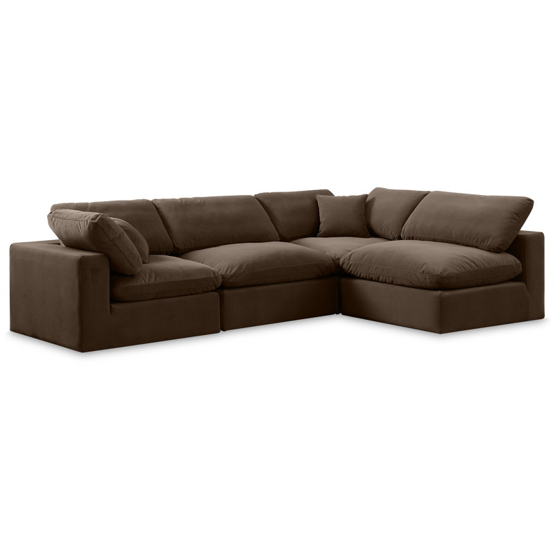 Hulene Velvet L-Shaped Sectional Reversible, Brown Velvet