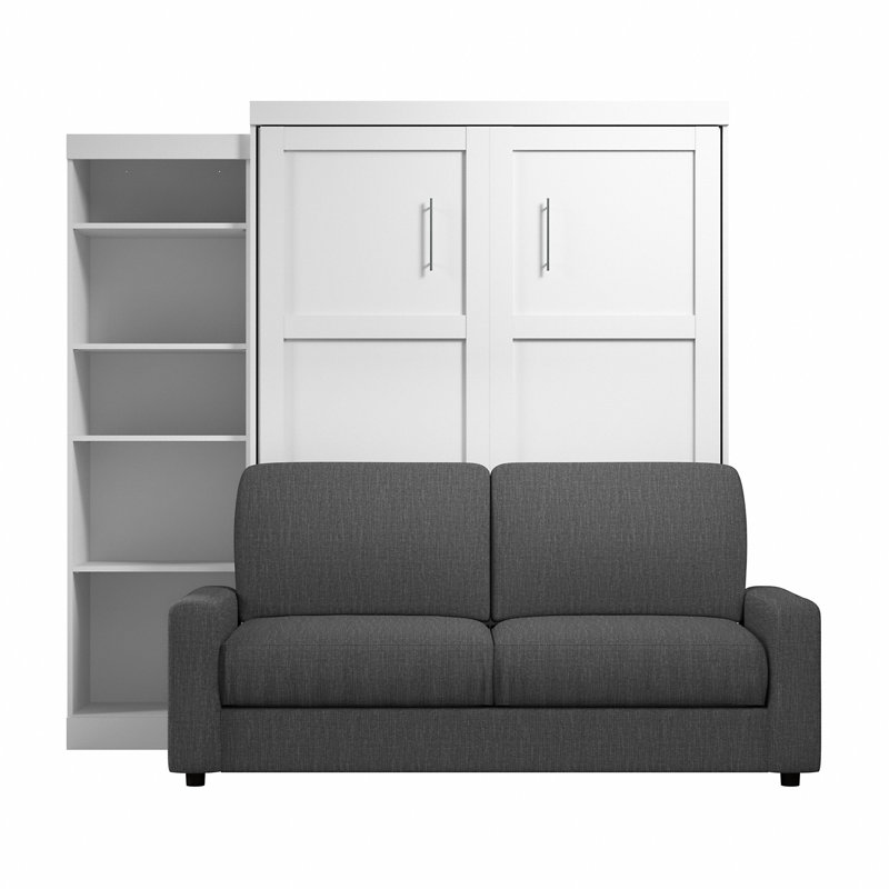 Arlex Bed with Sofa and Shelving Unit, White/Gray, Queen