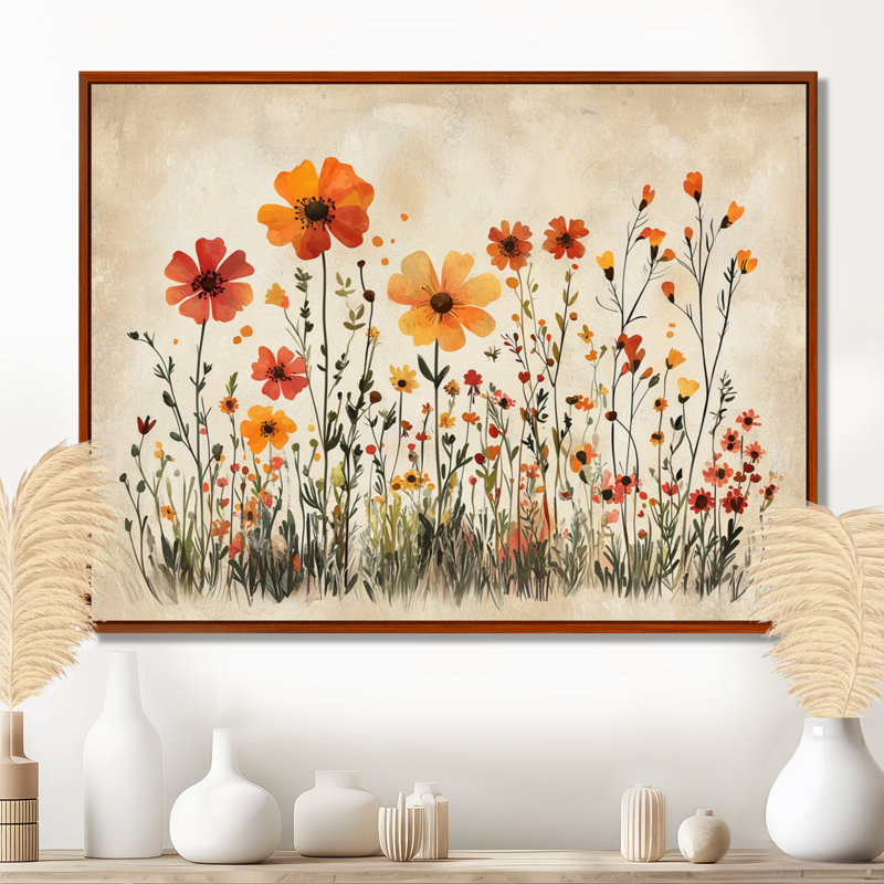 Iverson - Floral Wall Art, Brown, Impression encadrée flottante, H 16 po x l 32 po