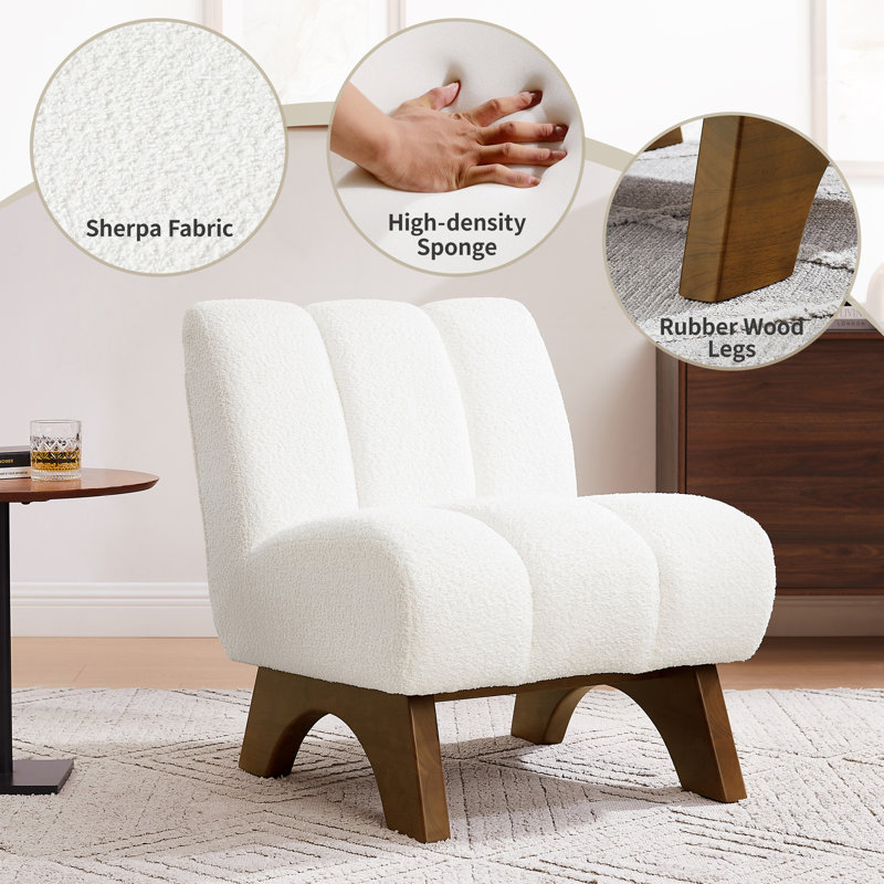 Brenetta 64Cm Wide Tufted Lounge Chair, Off White Sherpa