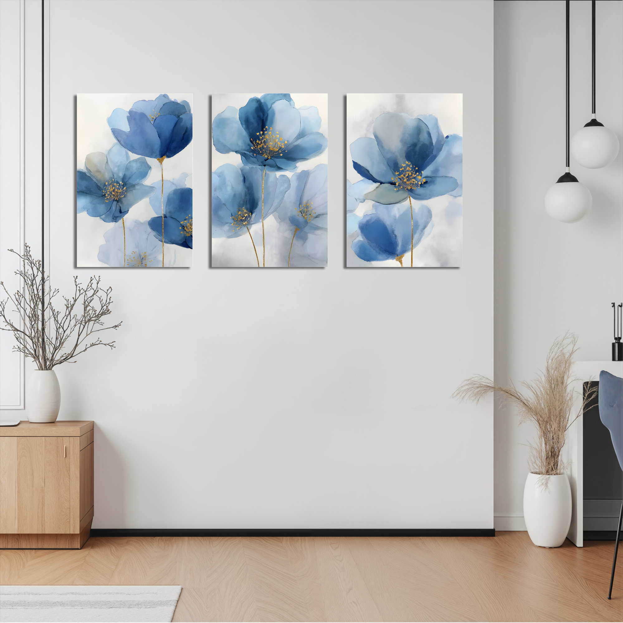 Red Barrel Studio Blue Floral Canvas Wrapped Wall Art, Abstract Oil ...