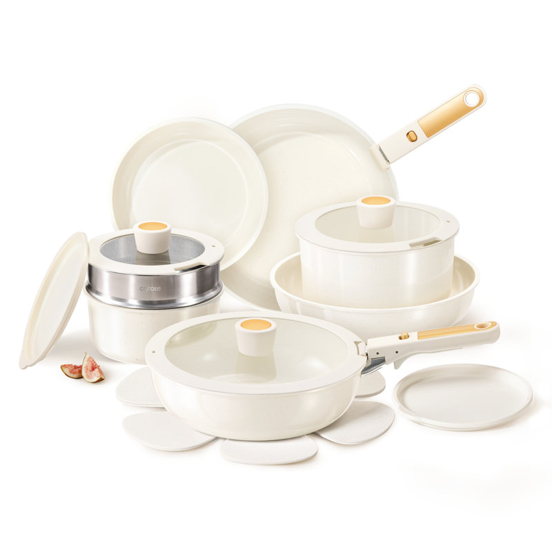 Ensemble de casseroles et de poêles 21 pièces CAROTE antiadhésives avec poignée amovible, batterie de cuisine à induction, ensemble de cuisine en aluminium