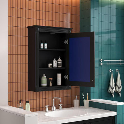 Armoire de rangement de salle de bain murale 20 "avec miroir, armoire à pharmacie avec tablette réglable en hauteur, armoire de rangement au-dessus de la toilette
