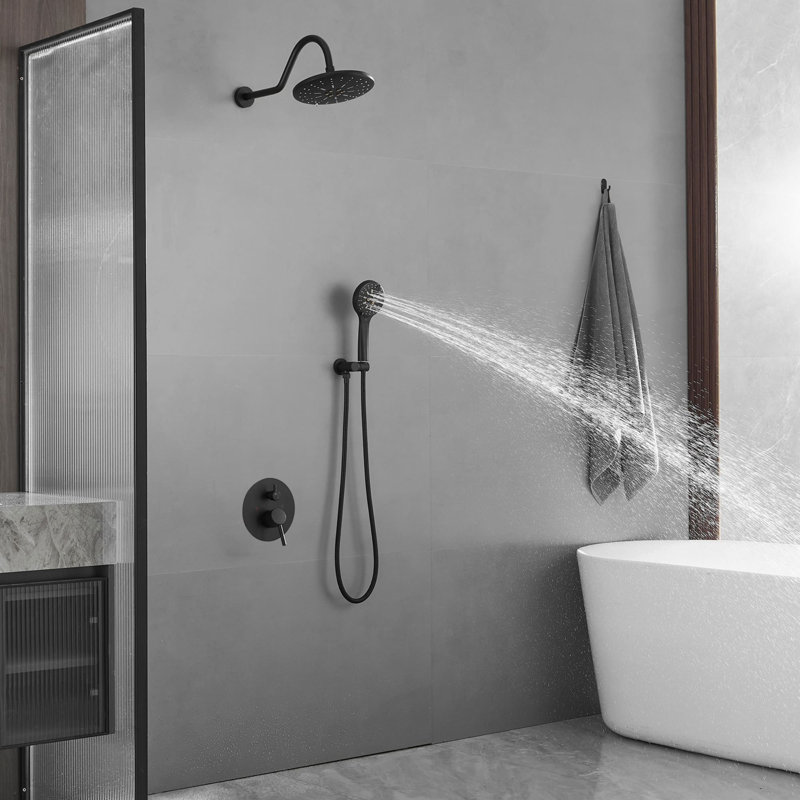 Wall Mounted Shower System With Hand Shower 2 Handle Complete Shower Faucet Kit Brass Shower Faucet Combo With Pressure Balance Valve