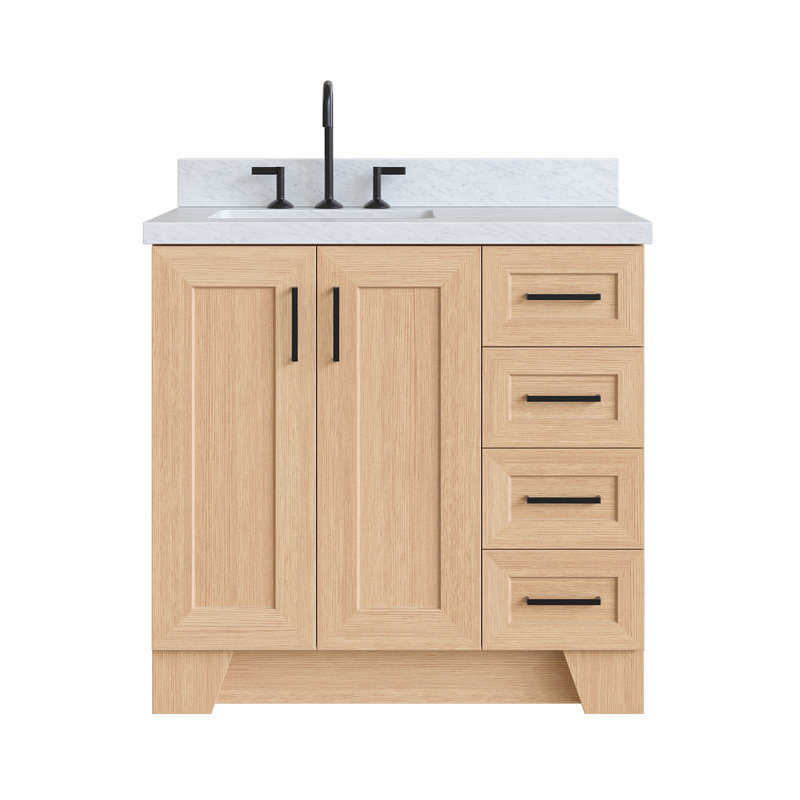 ARIEL TAYLOR 37 IN LEFT OFFSET RECTANGLE SINK VANITY, Left, Rectangle, Natural Oak