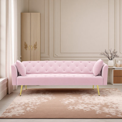 Modern convertible 72 inch foldable sleeper sofa with tufted, American retro style, made of velvet material, suitable for small living rooms, bedrooms