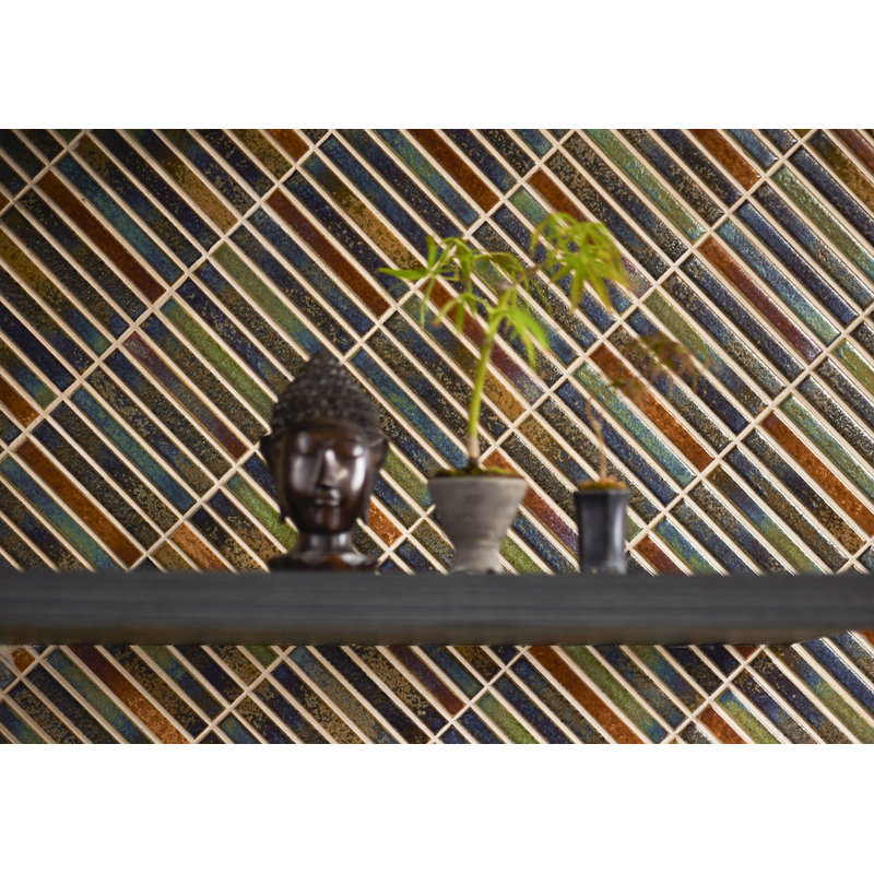Yohen Border 0.49" x 4" Ceramic Mosaic Wall Tile, Brown Mix