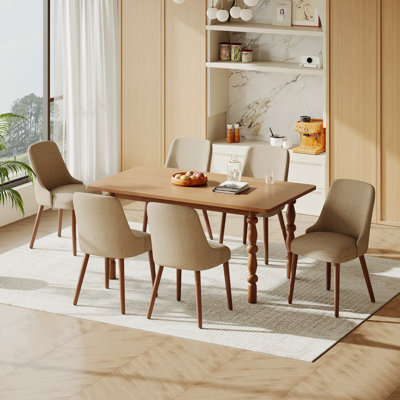 Chaise de salle à manger à haut dossier avec dossier ergonomique courbé, siège rembourré et pieds en bois massif