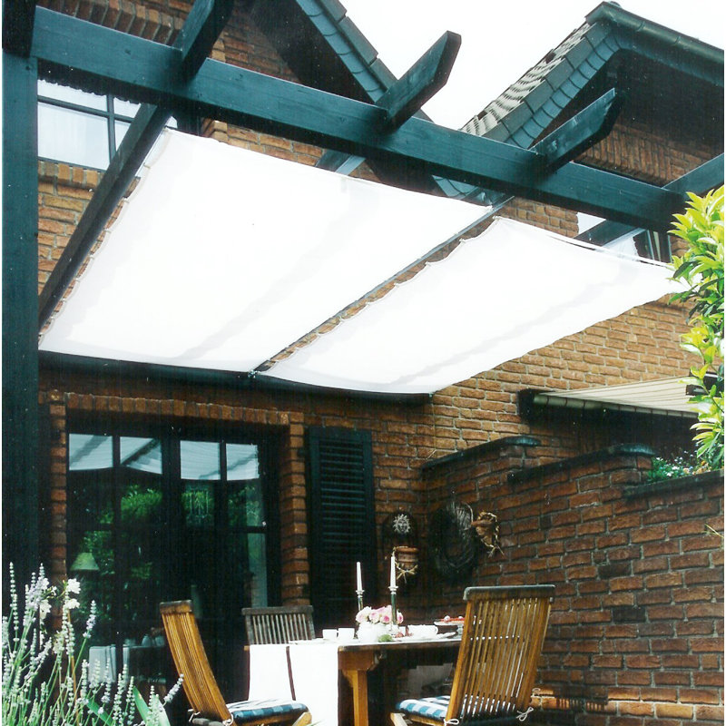 Sun Shade incl. Mounting Kit, White, 330 x 140cm, Laufhakenstopper, Edelstahlseil und Seilspanner
