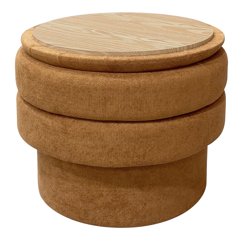Modern Fabric Round Storage Ottoman, Modern  Round Storage Ottoman - Rust