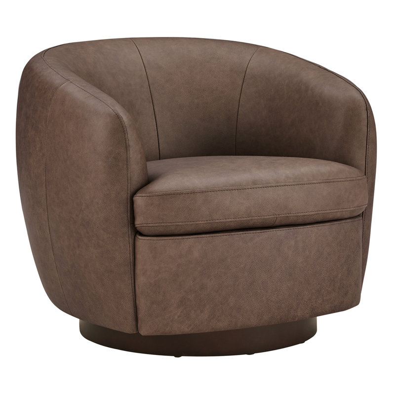 Fauteuil demi-tonneau en cuir Marcy Geniue, Walnut