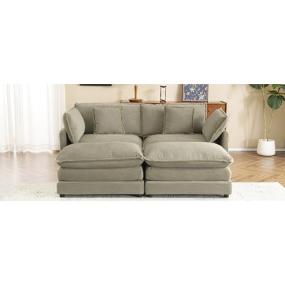 Canapé modulaire 75,6 po avec rangement latéral, velours côtelé brun, repose-pieds mobile, 75,6 po, repose-pieds en velours côtelé