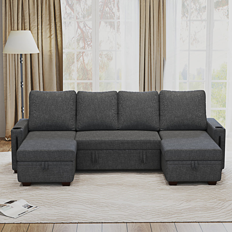 Canapé modulaire avec rangement, canapé modulaire en U, canapé modulaire convertible confortable, Lin gris foncé