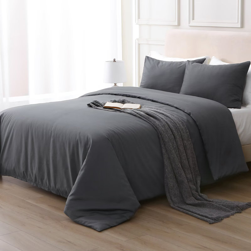 Ensemble de housse de couette 100% coton, Gris, Housse de couette grand et 2 taies d'oreiller stan