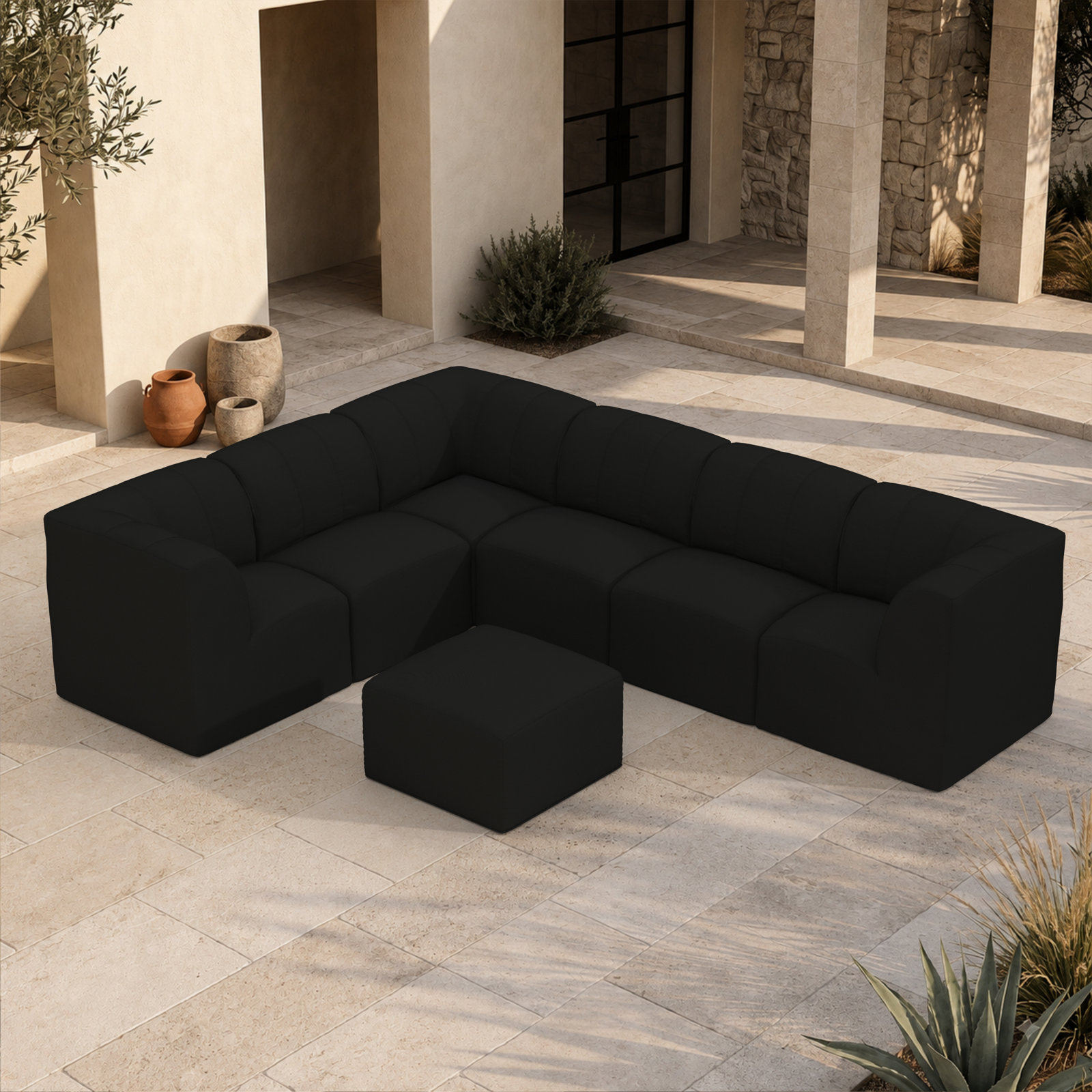 Praia 7-Person Sunbrella® Patio Seating Group, Canvas Black Sunbrella® Canvas