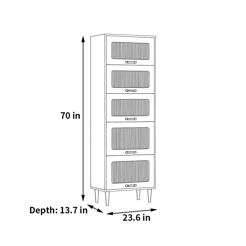 Rabehi, (5 Shelves) 70"H x 23.6"W x 13.7"D, Brown