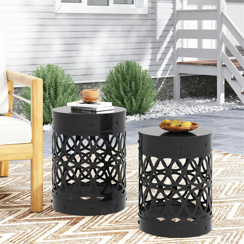 Ensemble de 2 tables de bout d'extérieur en fer thermolaqué noir Delight, Black