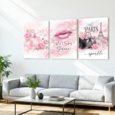 Dream Wish Paris Canvas Wrapped Wall Art Set Of 3 For Bedroom Living Room Decor