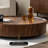 Pre-Assembled Walnut Round Coffee Table with Hidden Storage Drawers for Living Room or Home Office