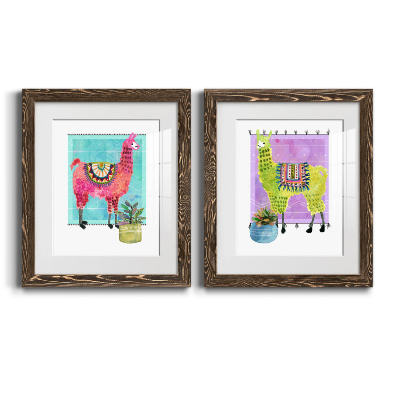 «Lovely Llama III», ensemble de 2 reproductions d'art, H 20 po x l 17 po x P 1 po, Papier, cadre noyer, Blanc