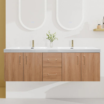 Meuble-lavabo double avec comptoir double blanc