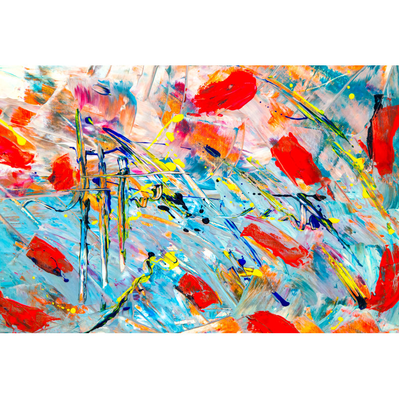 Peinture abstraite, rouge, bleu, orange, jaune, H 16 po x l 24 po x P 1,5 po