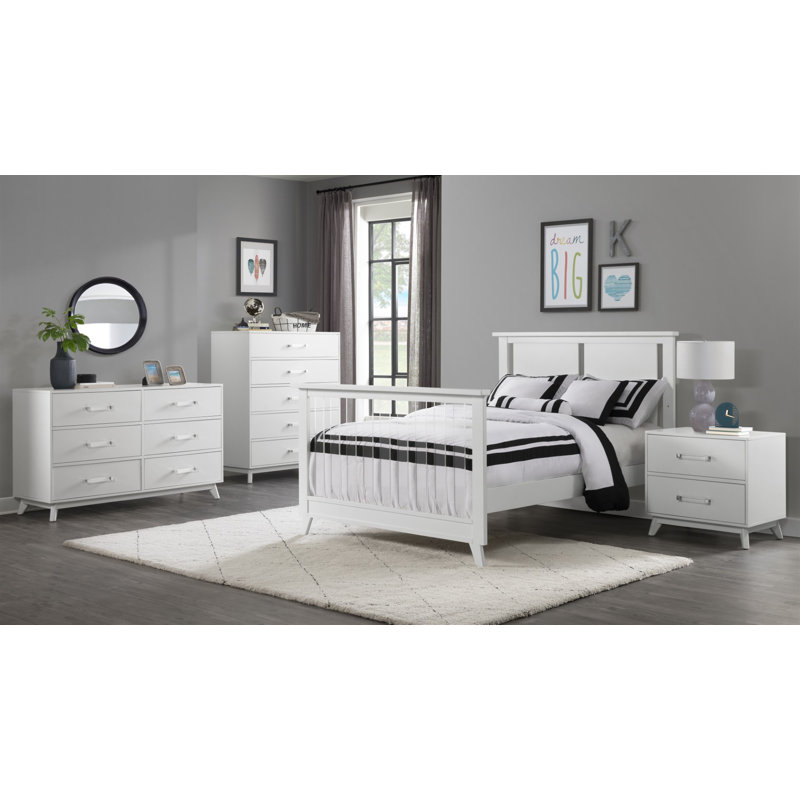 Poplar Wood 2-Drawer Nightstand with White Acrylic Handles