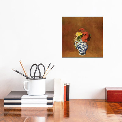 Geraniums and Other Flowers in a Stoneware Vase by Odilon Redon - 1 Piece Wrapped Canvas Wall Art